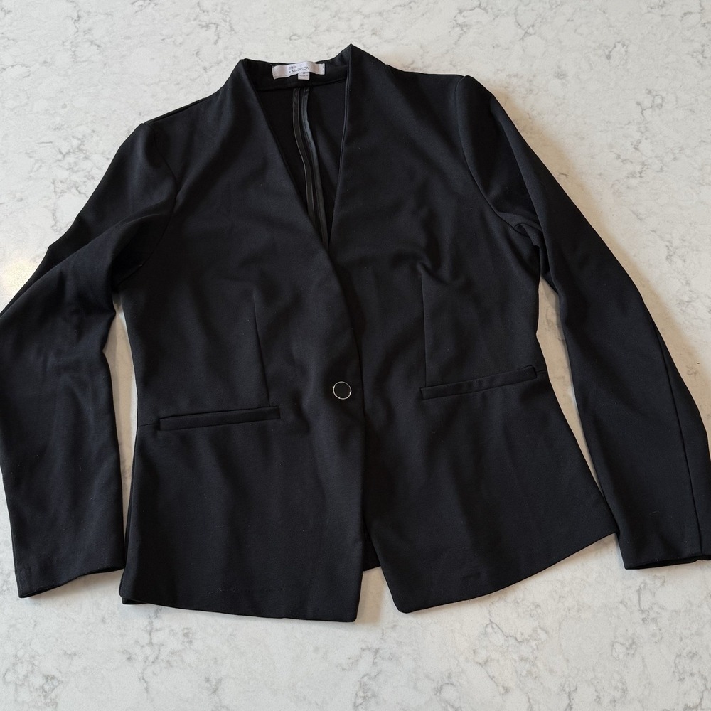 Black Blazer Women's M Soft-Shoulder  One-Button Casual Minimalist Capsule Basic - Picture 5 of 11